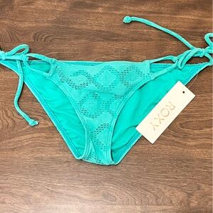 ROXY Lacy Days Turquoise Bikini Bottom Side Ties L NWT Diamond Lace Low Rise